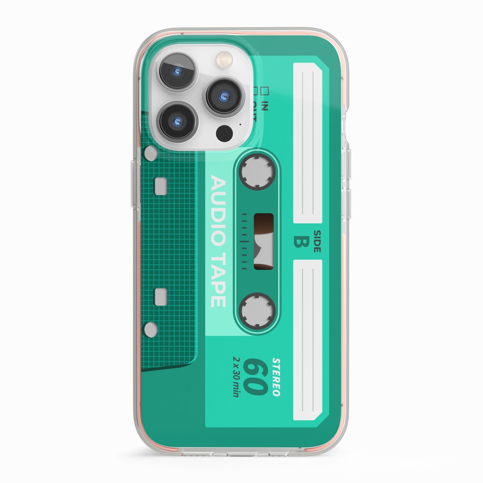 Retro Green Tape iPhone 13 Pro TPU Impact Case with Pink Edges