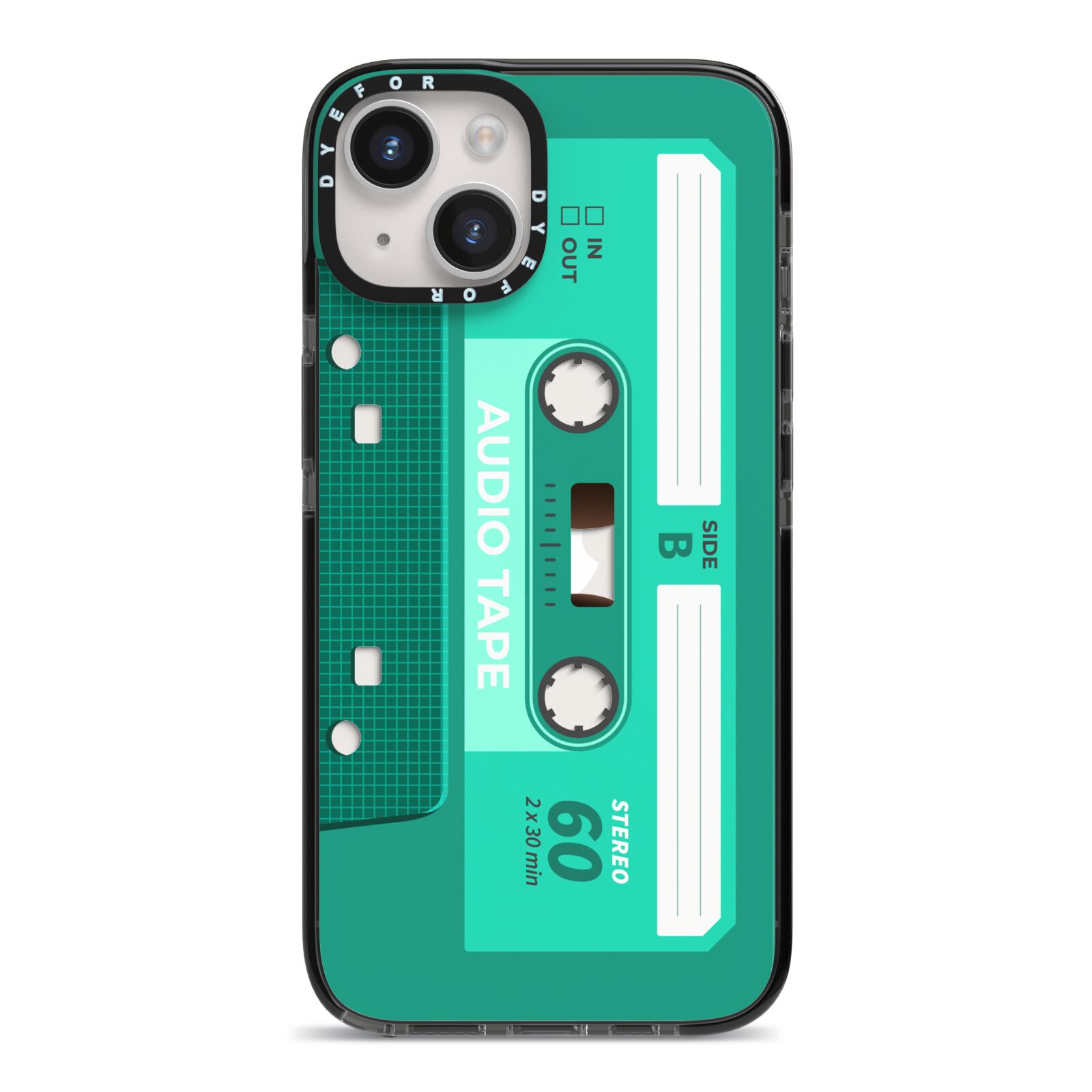 Retro Green Tape iPhone 14 Black Impact Case on Silver phone