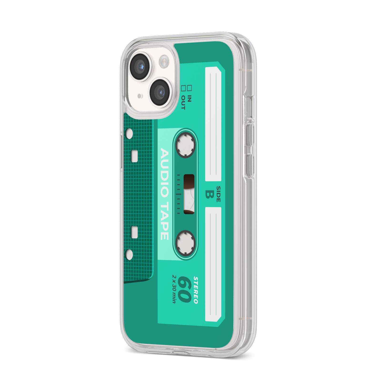 Retro Green Tape iPhone 14 Clear Tough Case Starlight Angled Image