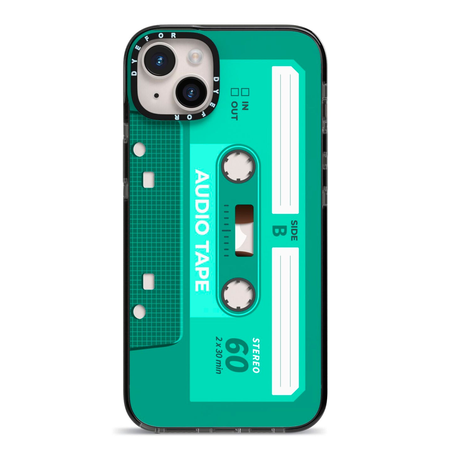 Retro Green Tape iPhone 14 Plus Black Impact Case on Silver phone