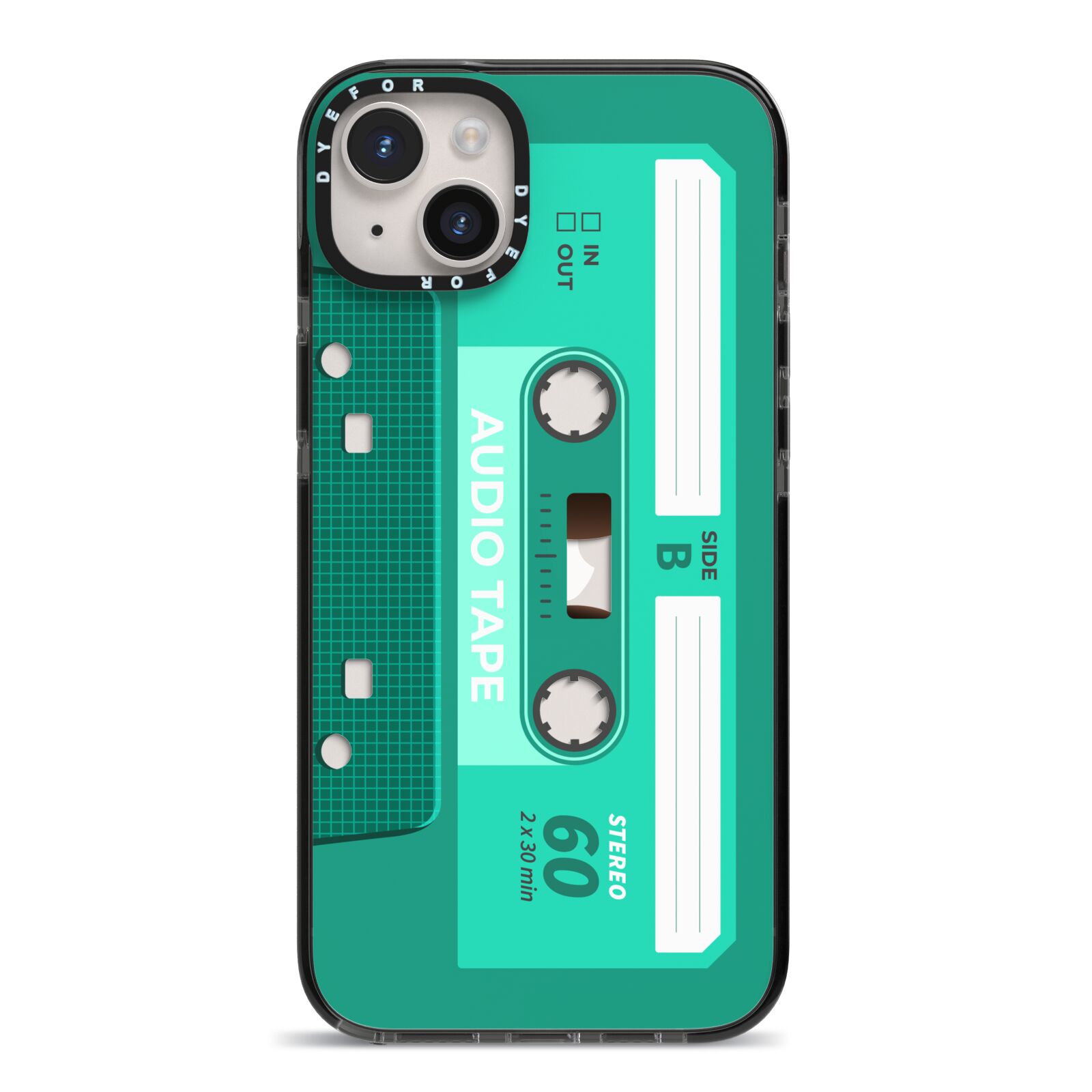 Retro Green Tape iPhone 14 Plus Black Impact Case on Silver phone