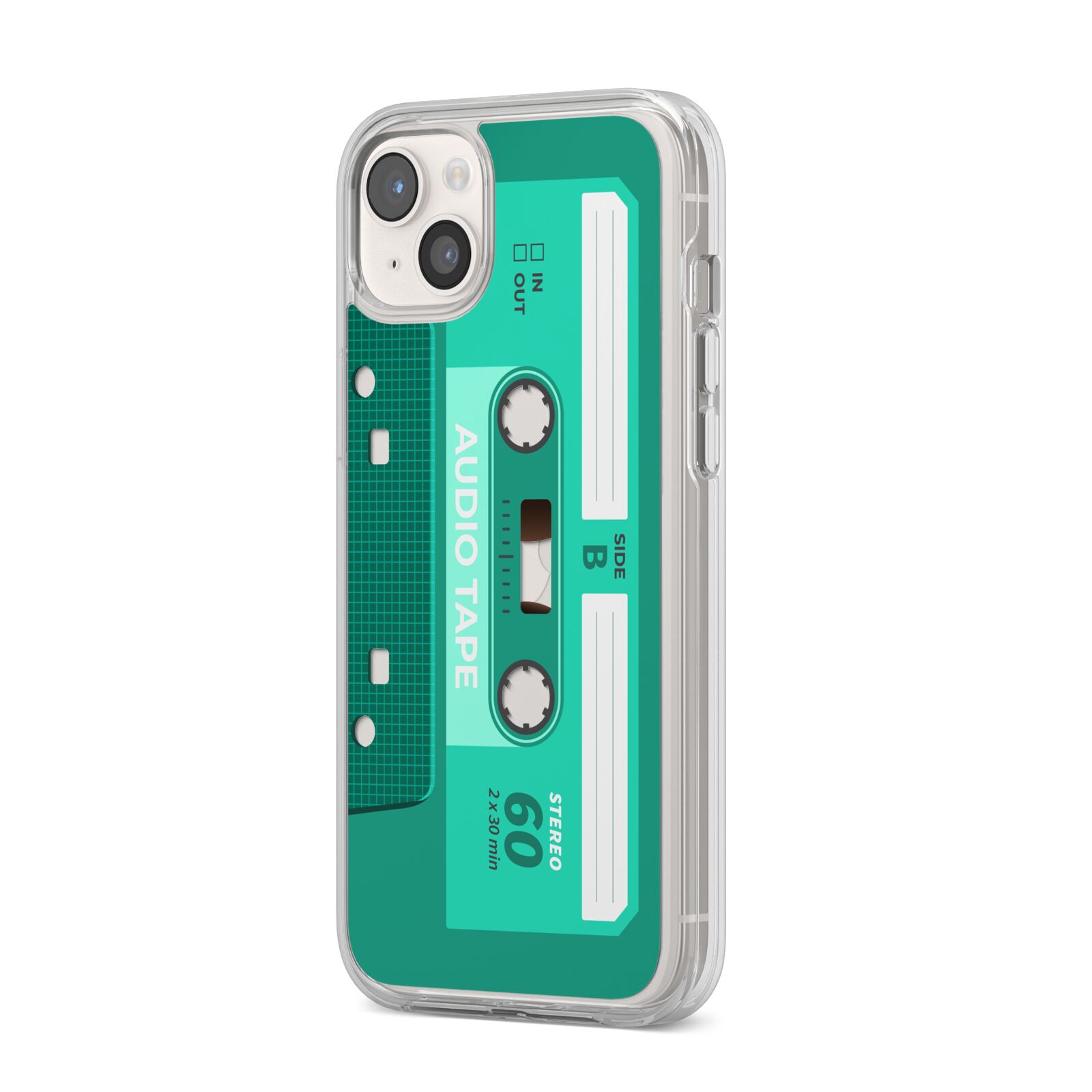 Retro Green Tape iPhone 14 Plus Clear Tough Case Starlight Angled Image