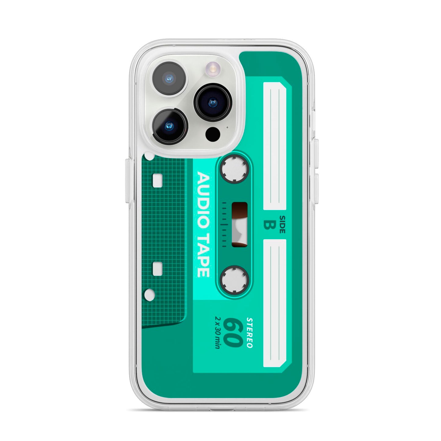 Retro Green Tape iPhone 14 Pro Clear Tough Case Silver