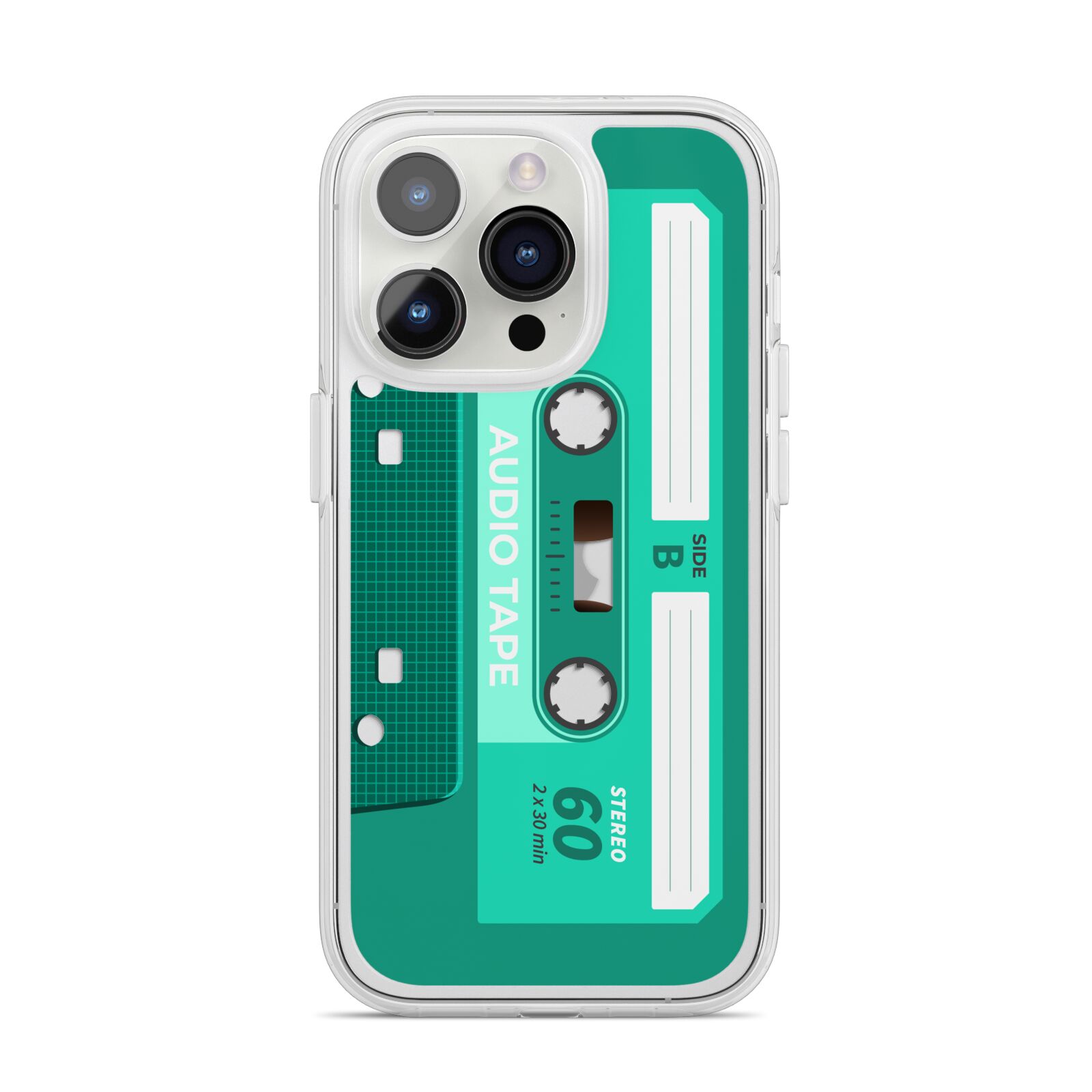 Retro Green Tape iPhone 14 Pro Clear Tough Case Silver