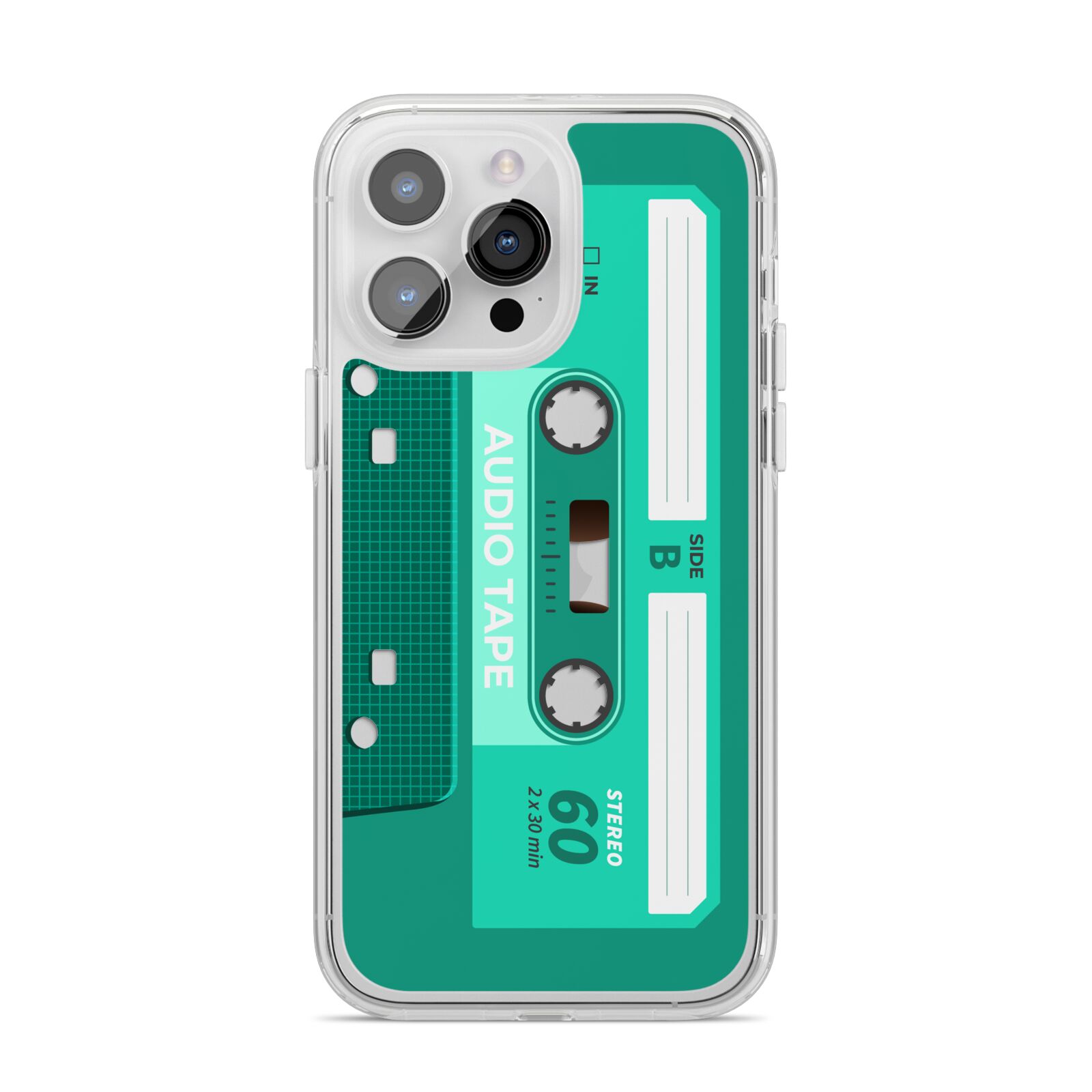 Retro Green Tape iPhone 14 Pro Max Clear Tough Case Silver