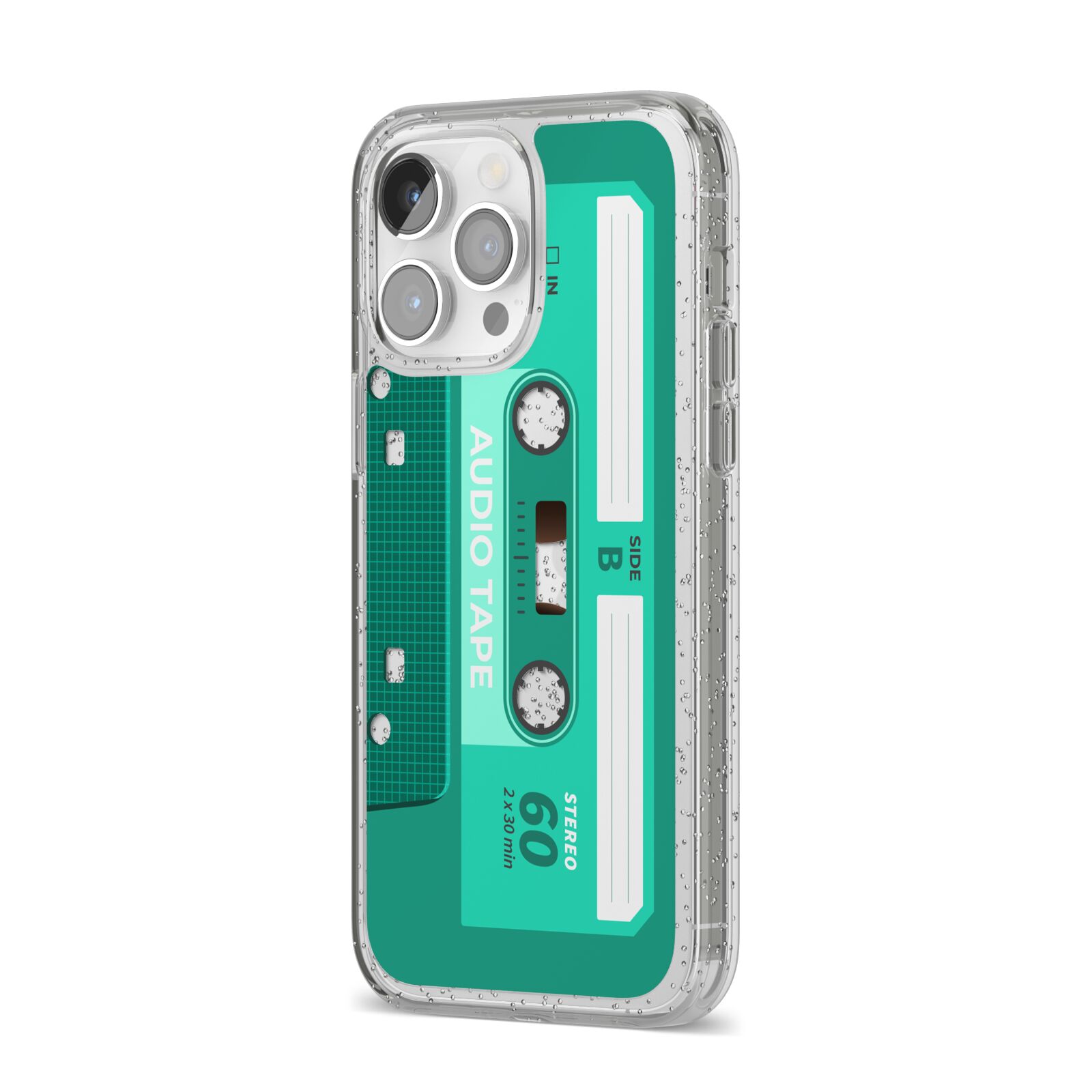 Retro Green Tape iPhone 14 Pro Max Glitter Tough Case Silver Angled Image