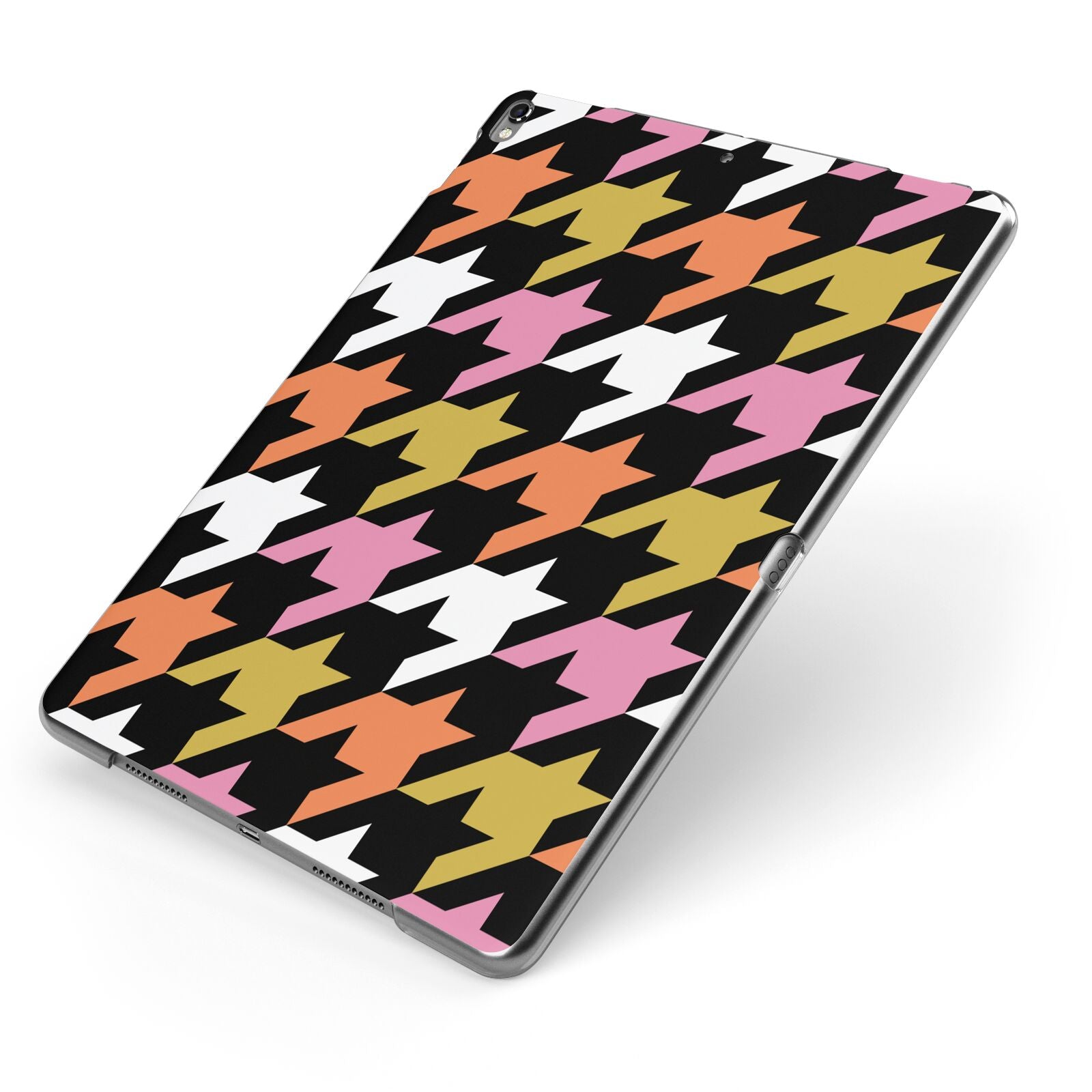 Retro Houndstooth Apple iPad Case on Grey iPad Side View