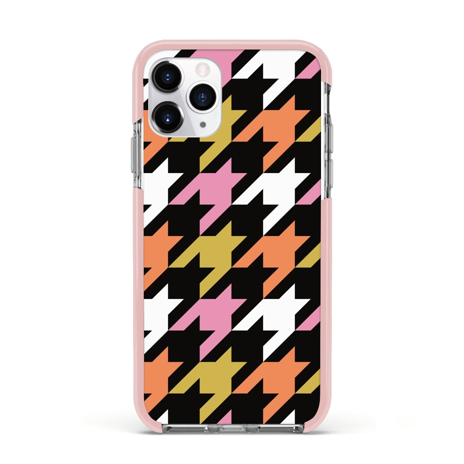 Retro Houndstooth Apple iPhone 11 Pro in Silver with Pink Impact Case