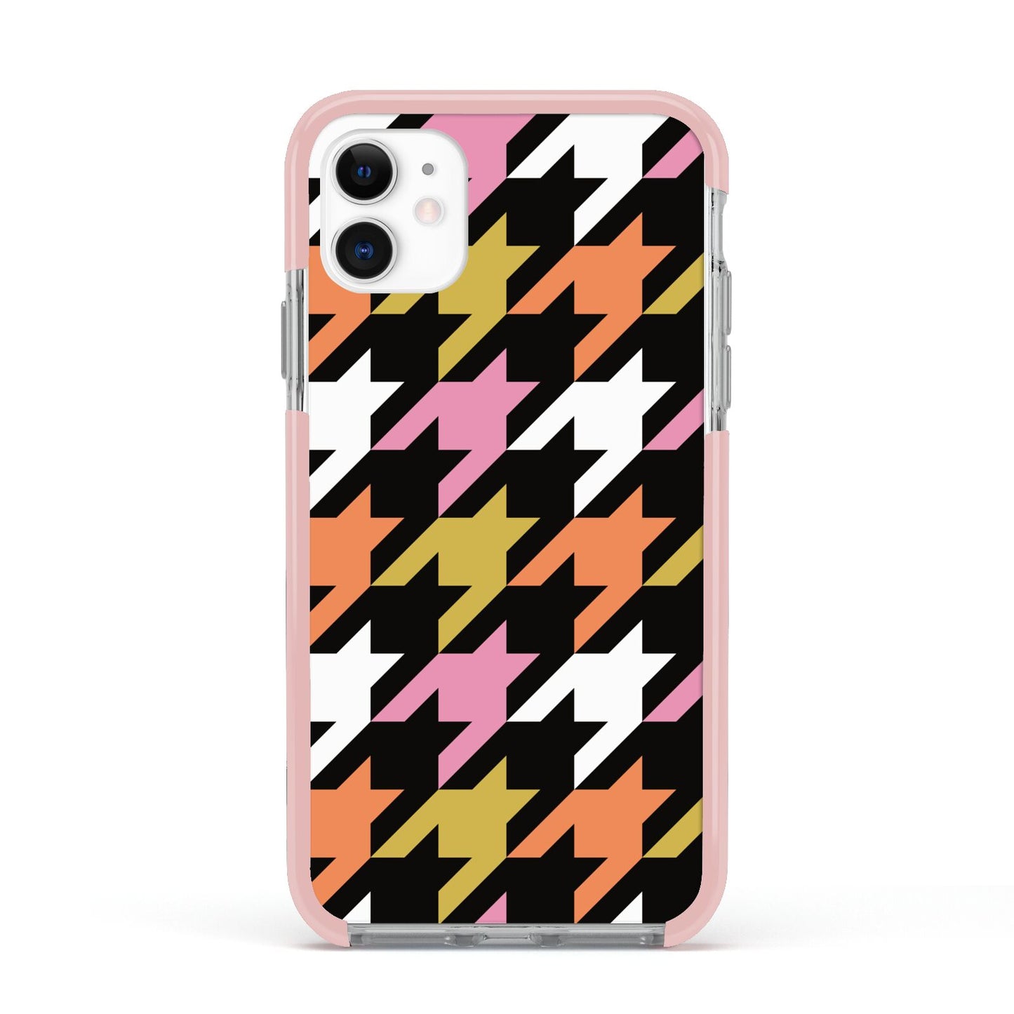 Retro Houndstooth Apple iPhone 11 in White with Pink Impact Case