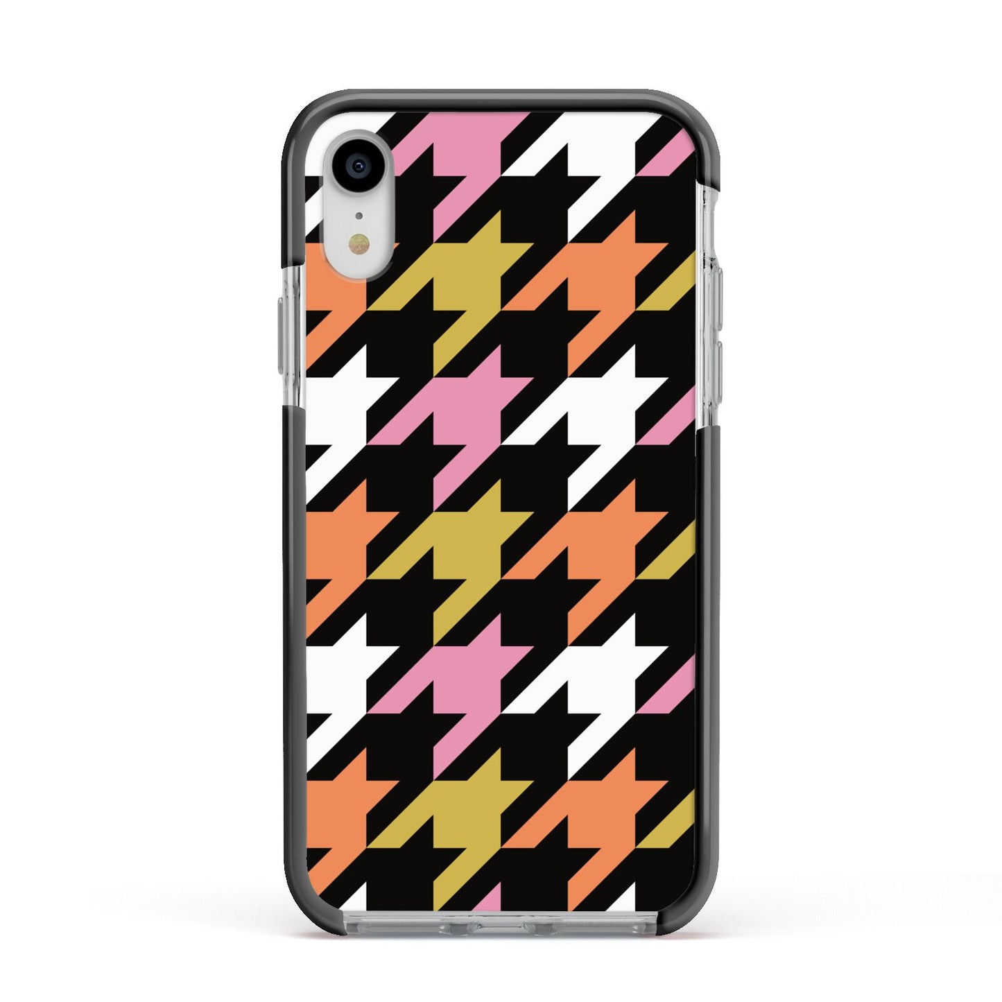 Retro Houndstooth Apple iPhone XR Impact Case Black Edge on Silver Phone