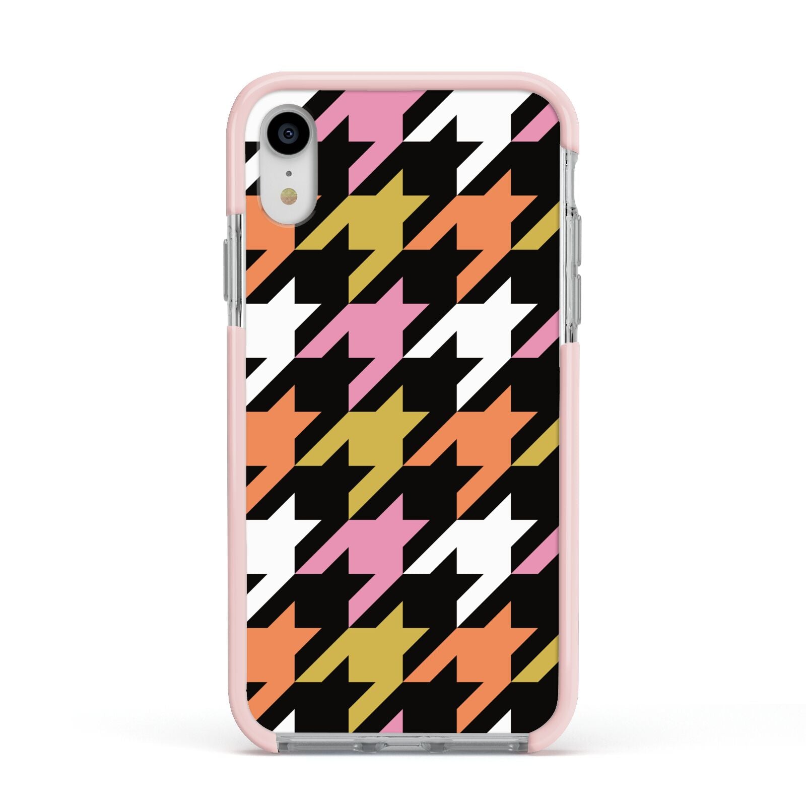 Retro Houndstooth Apple iPhone XR Impact Case Pink Edge on Silver Phone