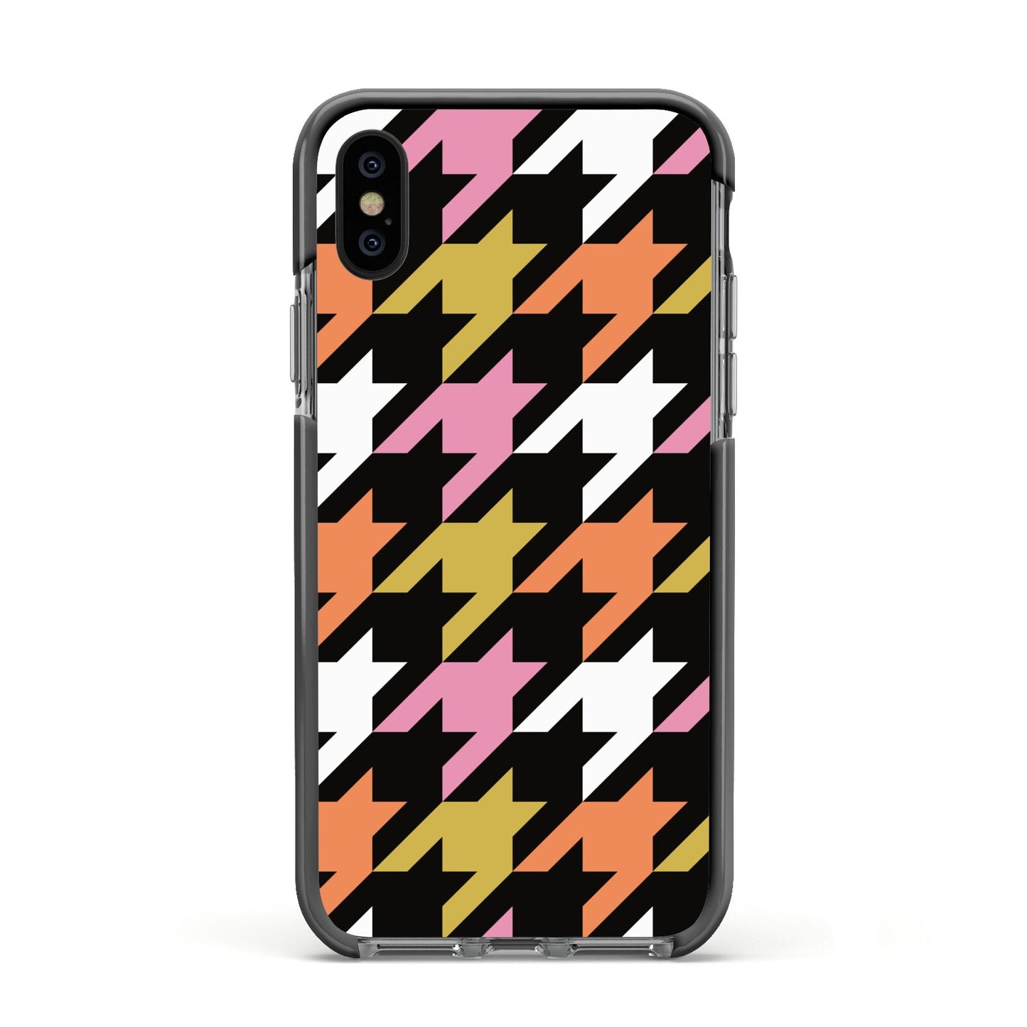 Retro Houndstooth Apple iPhone Xs Impact Case Black Edge on Black Phone