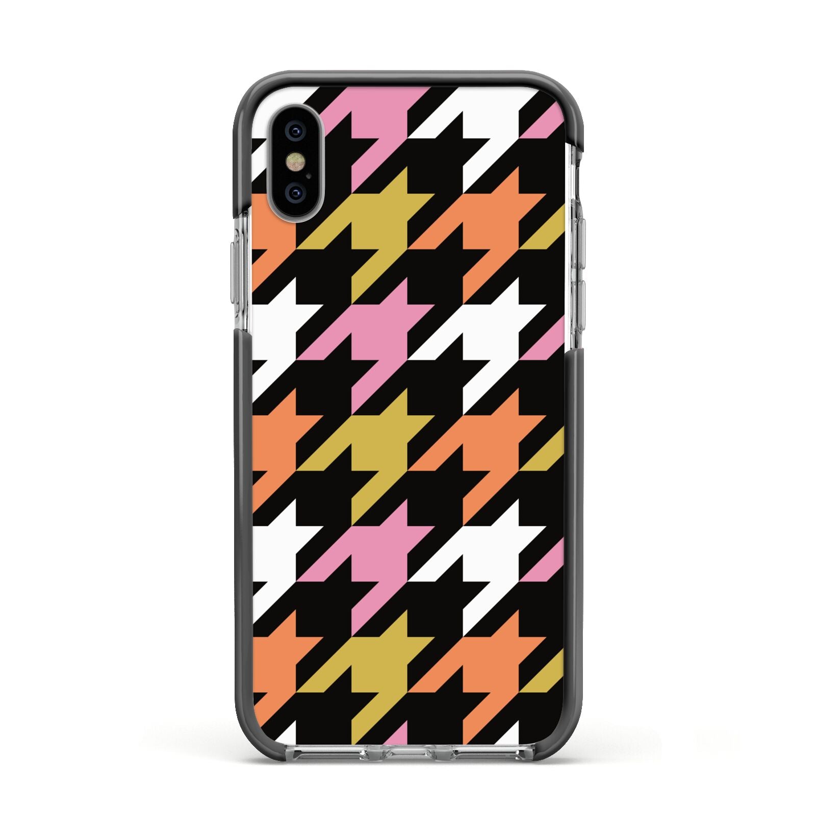 Retro Houndstooth Apple iPhone Xs Impact Case Black Edge on Silver Phone