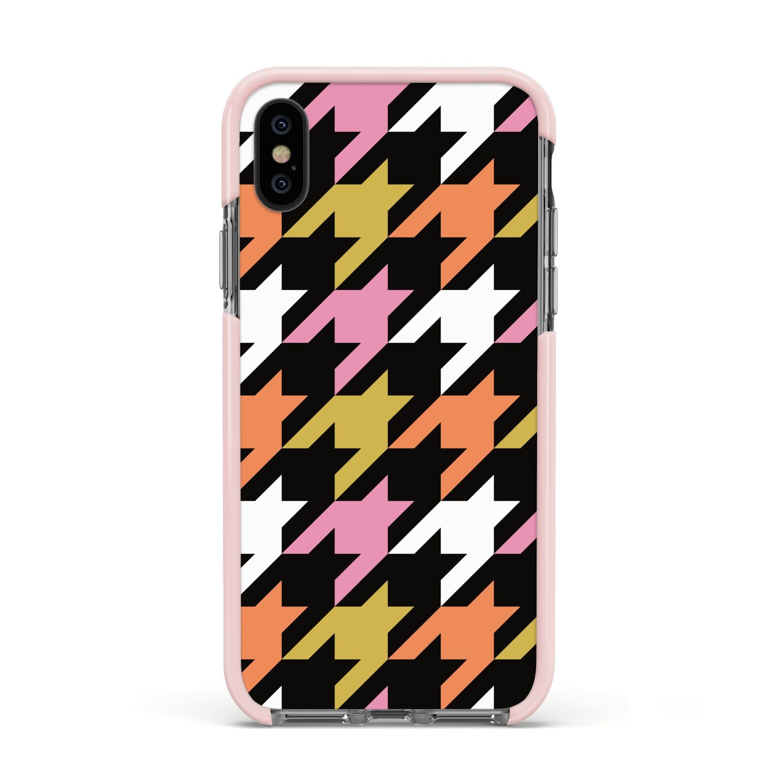 Retro Houndstooth Apple iPhone Xs Impact Case Pink Edge on Black Phone