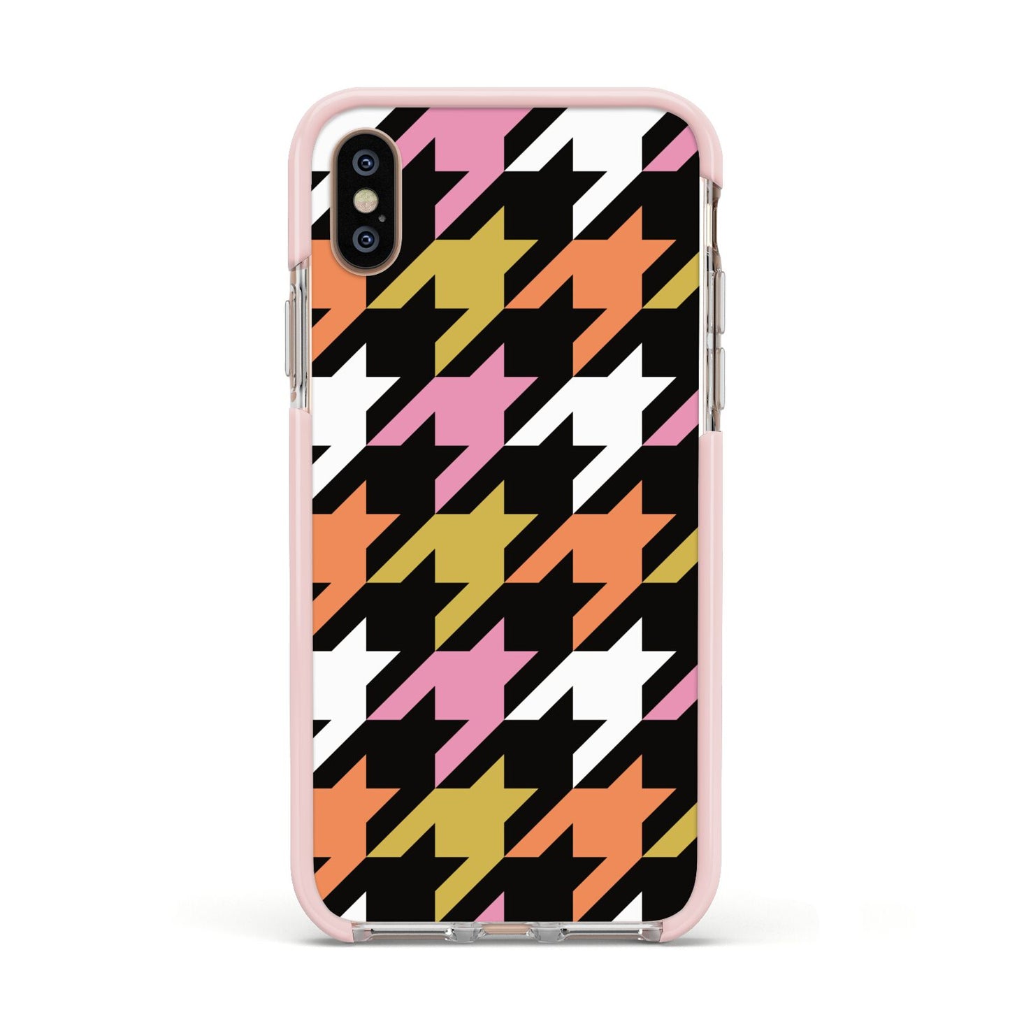 Retro Houndstooth Apple iPhone Xs Impact Case Pink Edge on Gold Phone