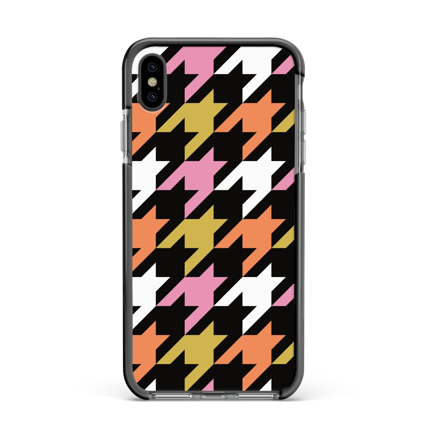 Retro Houndstooth Apple iPhone Xs Max Impact Case Black Edge on Black Phone