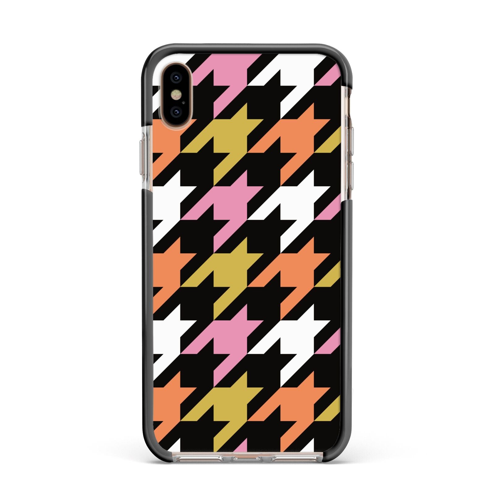 Retro Houndstooth Apple iPhone Xs Max Impact Case Black Edge on Gold Phone