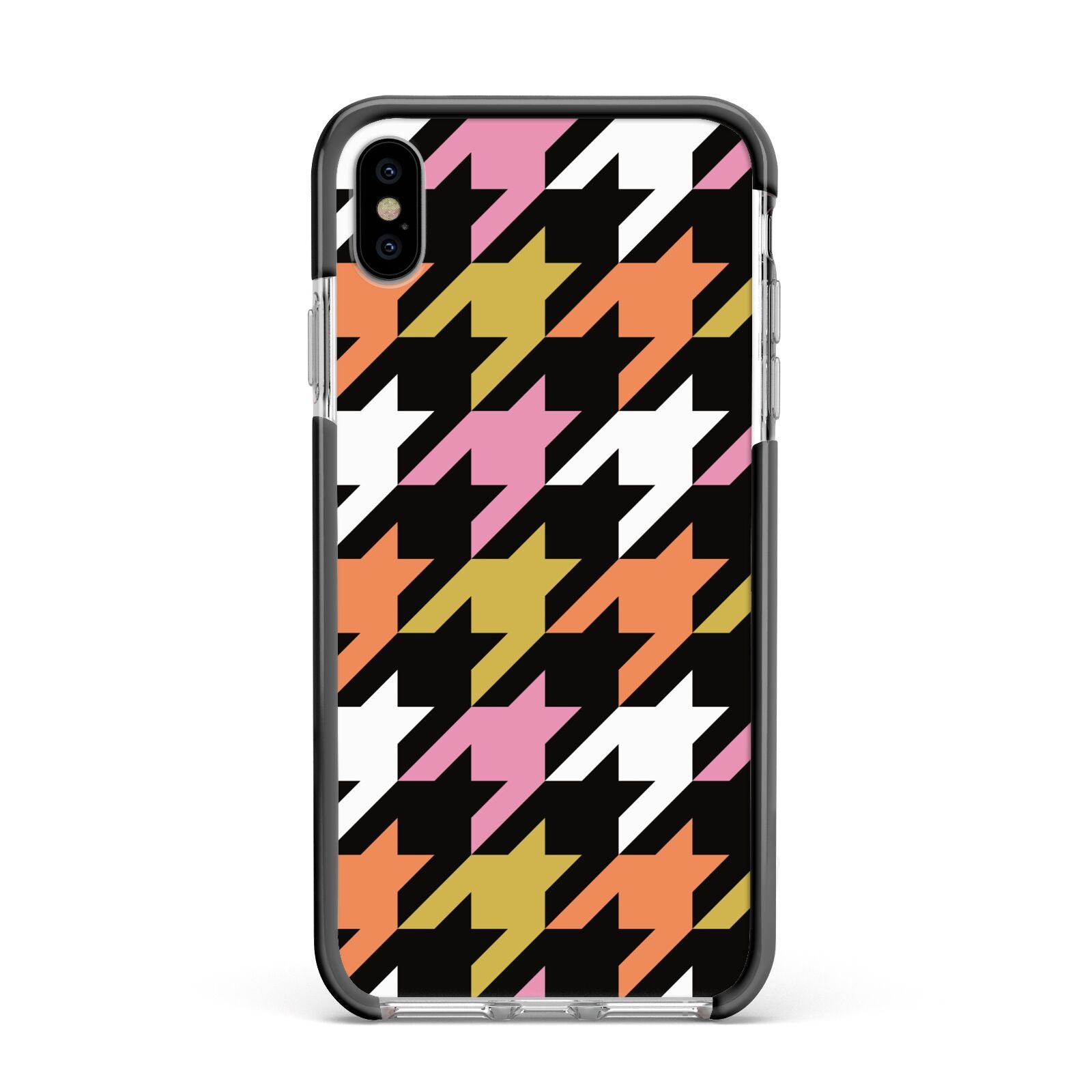 Retro Houndstooth Apple iPhone Xs Max Impact Case Black Edge on Silver Phone