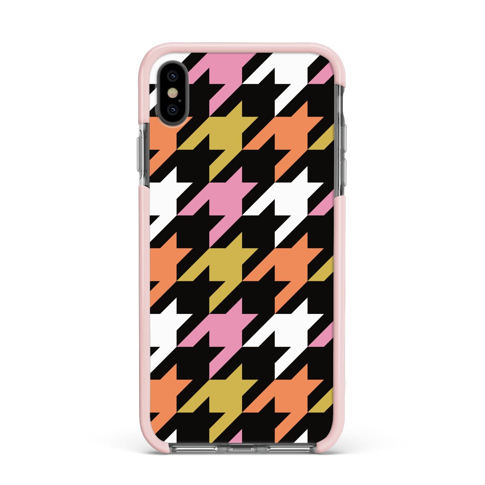 Retro Houndstooth Apple iPhone Xs Max Impact Case Pink Edge on Black Phone