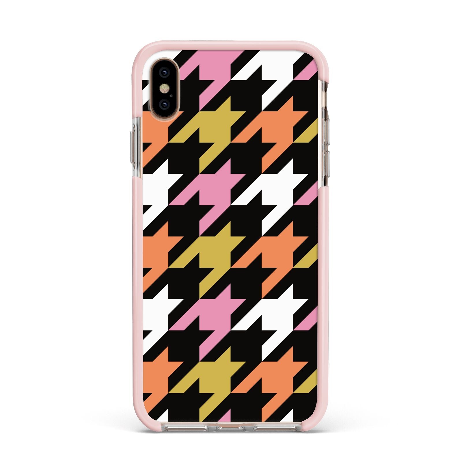 Retro Houndstooth Apple iPhone Xs Max Impact Case Pink Edge on Gold Phone