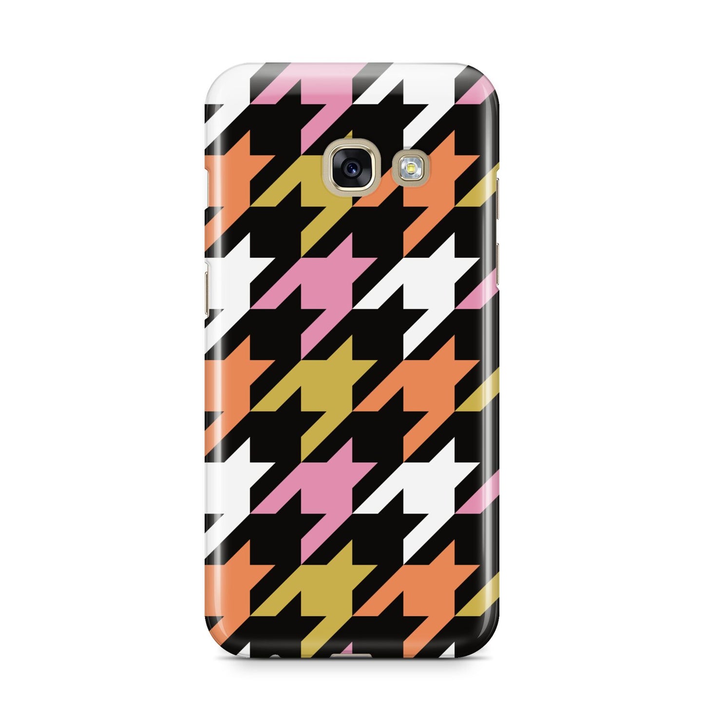 Retro Houndstooth Samsung Galaxy A3 2017 Case on gold phone
