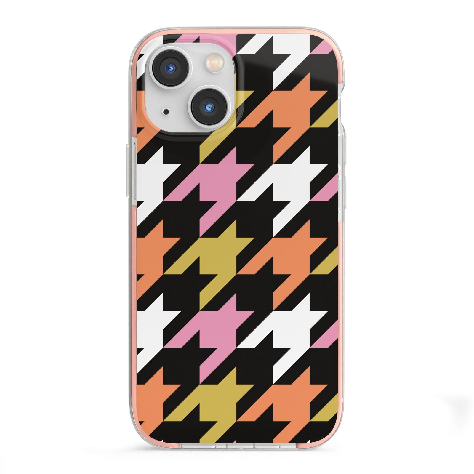 Retro Houndstooth iPhone 13 Mini TPU Impact Case with Pink Edges