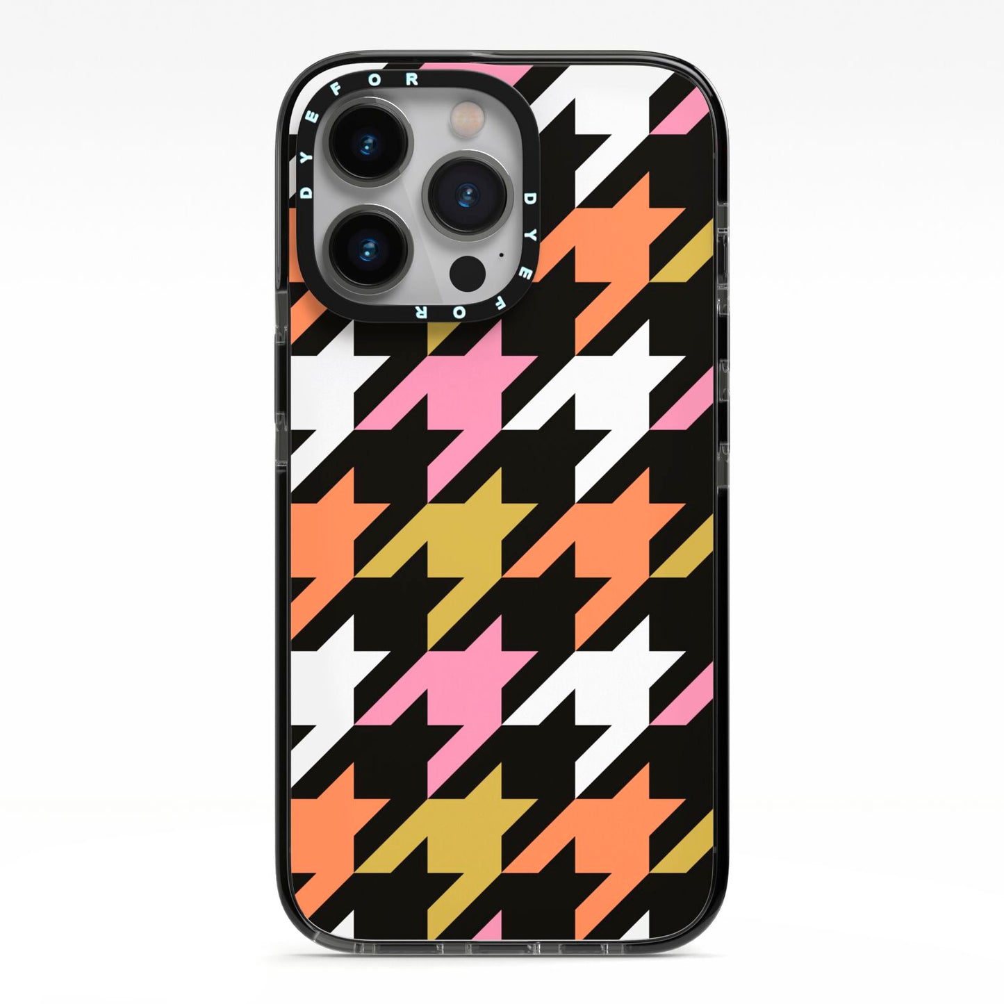 Retro Houndstooth iPhone 13 Pro Black Impact Case on Silver phone