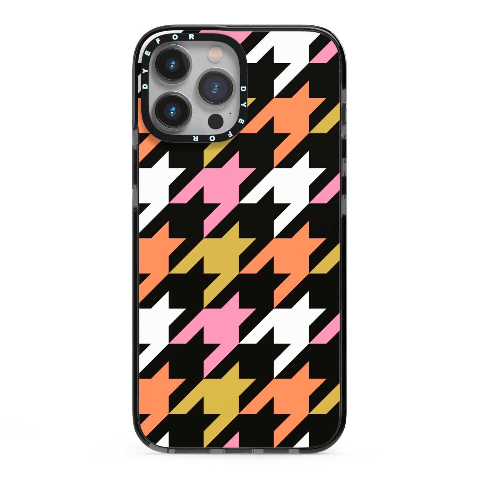 Retro Houndstooth iPhone 13 Pro Max Black Impact Case on Silver phone