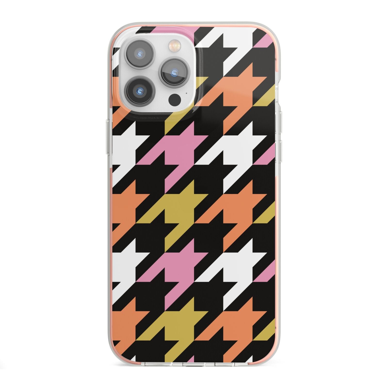 Retro Houndstooth iPhone 13 Pro Max TPU Impact Case with Pink Edges