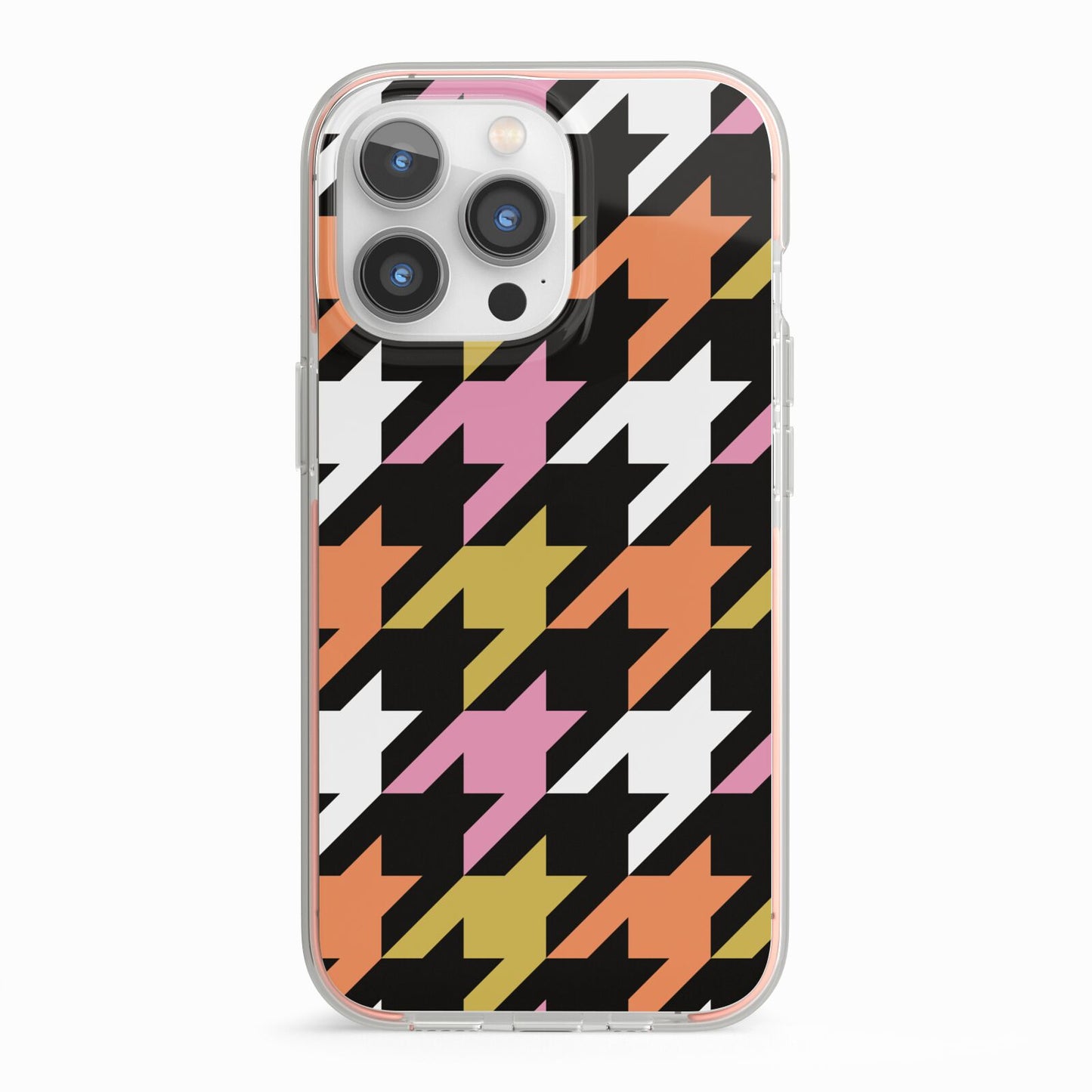 Retro Houndstooth iPhone 13 Pro TPU Impact Case with Pink Edges