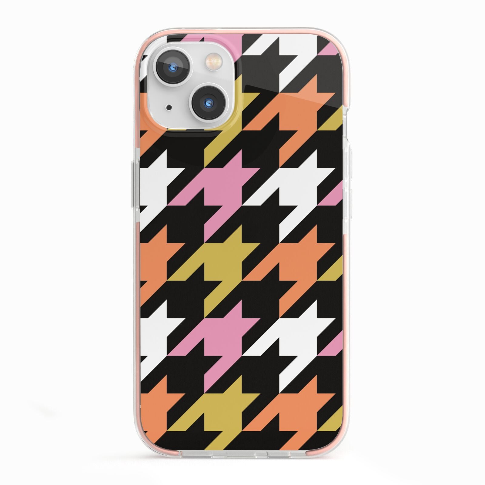 Retro Houndstooth iPhone 13 TPU Impact Case with Pink Edges