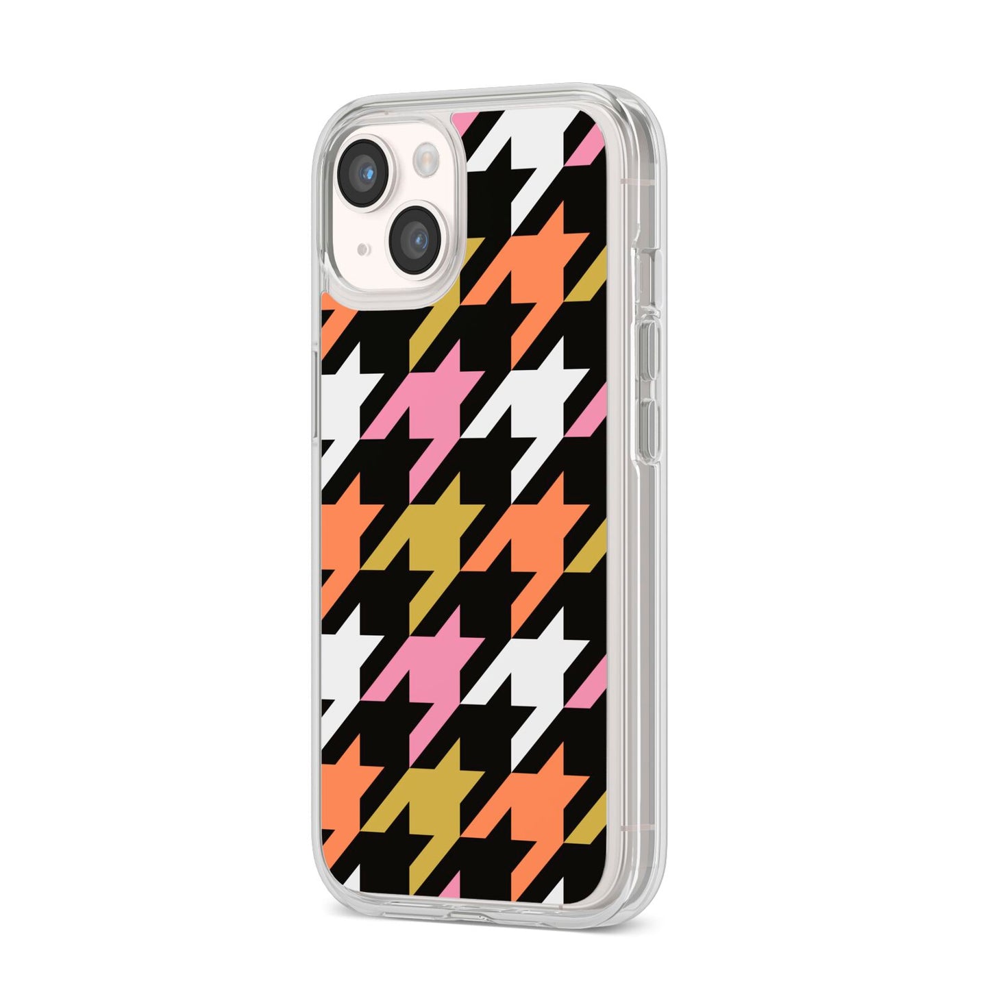 Retro Houndstooth iPhone 14 Clear Tough Case Starlight Angled Image