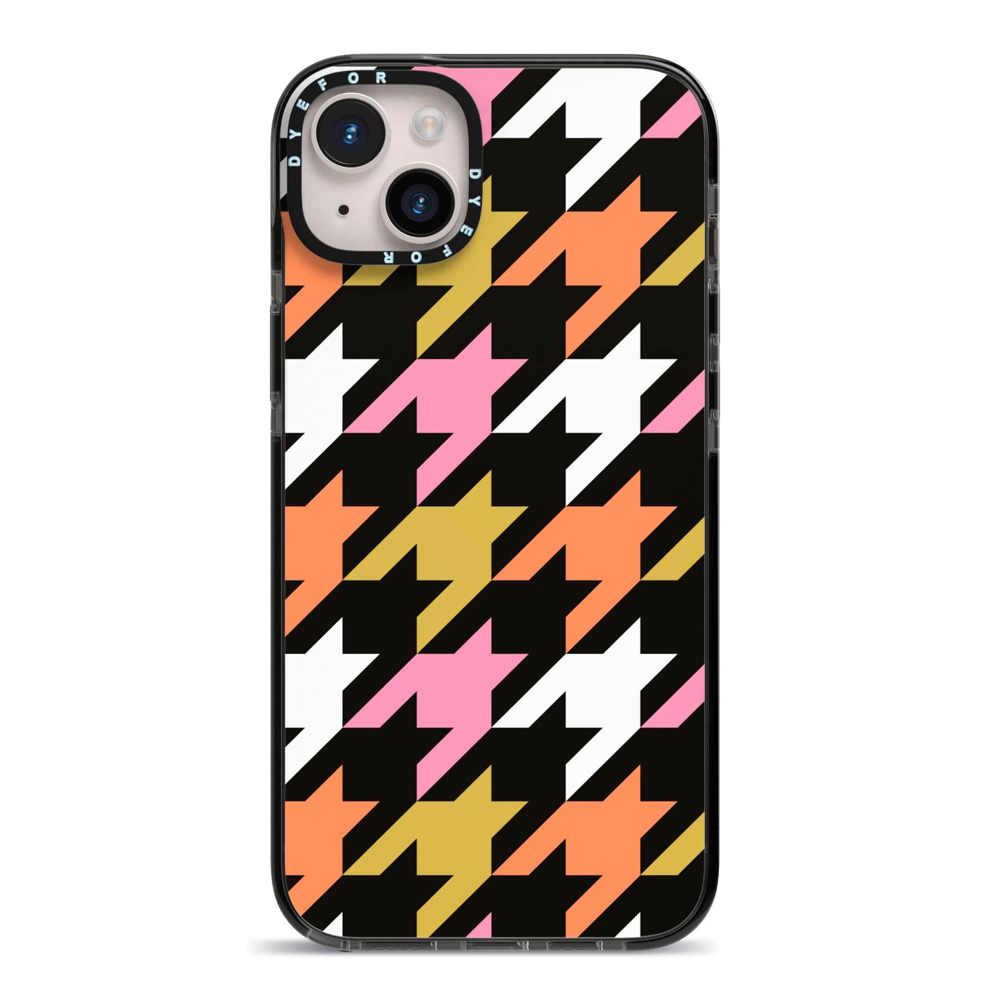 Retro Houndstooth iPhone 14 Plus Black Impact Case on Silver phone