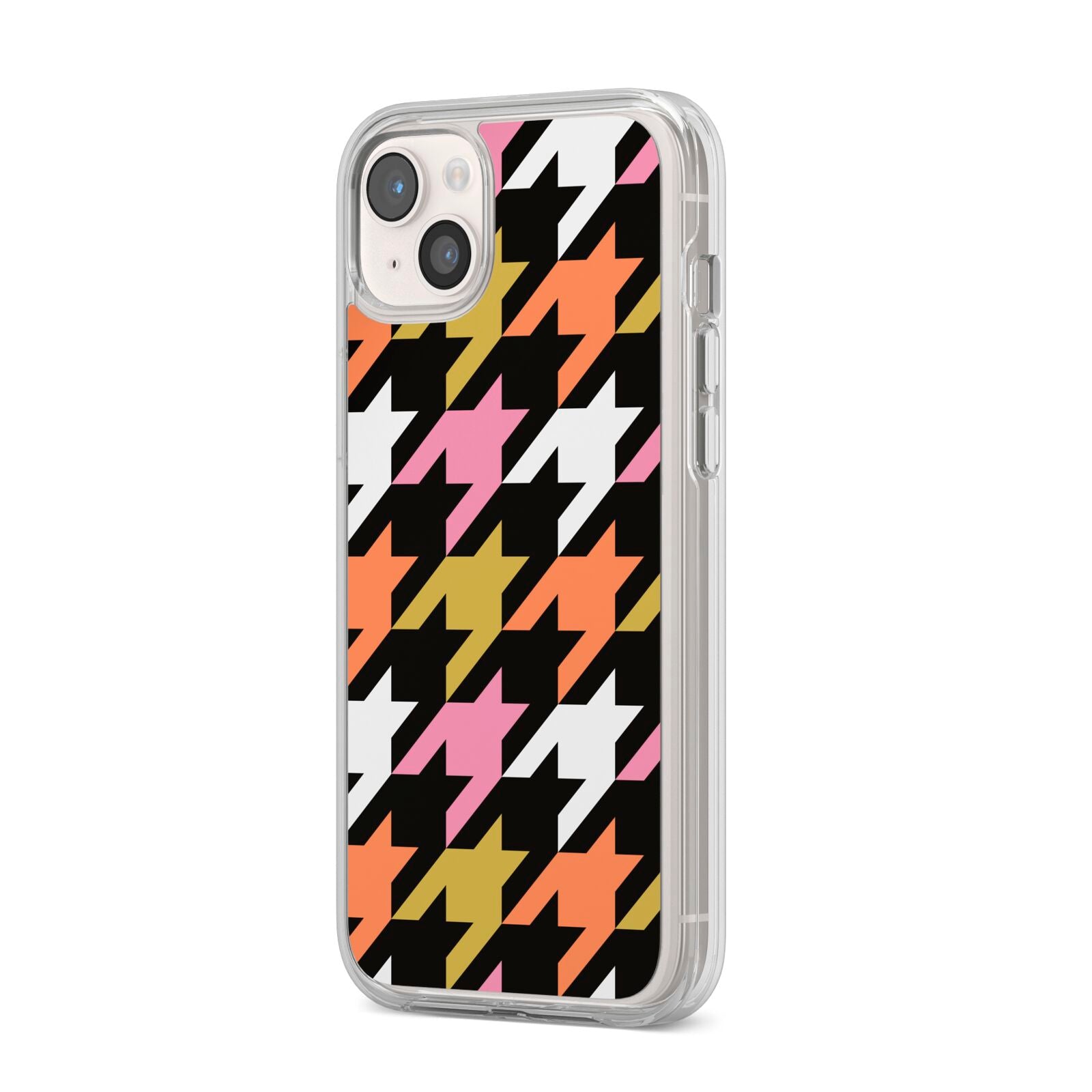 Retro Houndstooth iPhone 14 Plus Clear Tough Case Starlight Angled Image