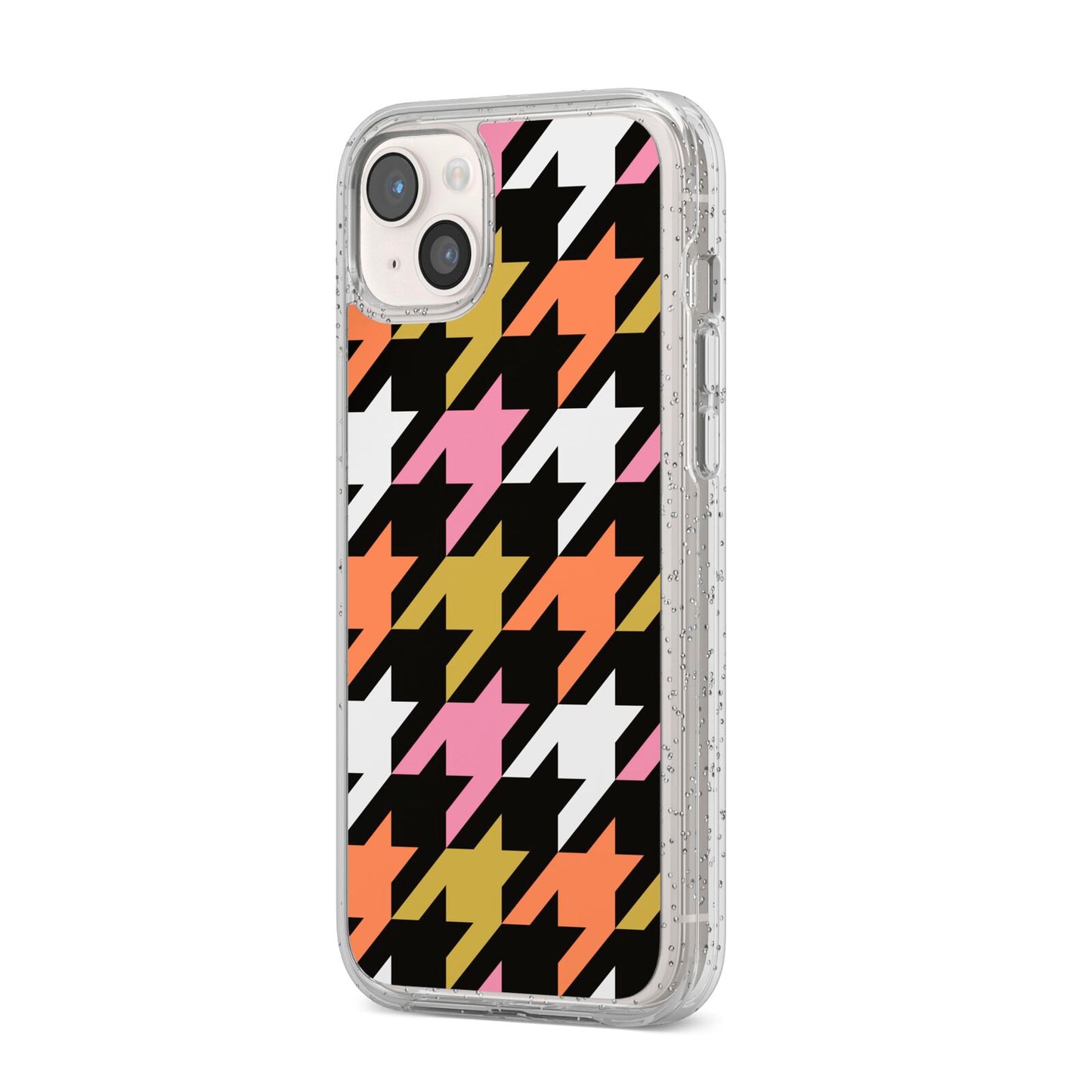 Retro Houndstooth iPhone 14 Plus Glitter Tough Case Starlight Angled Image