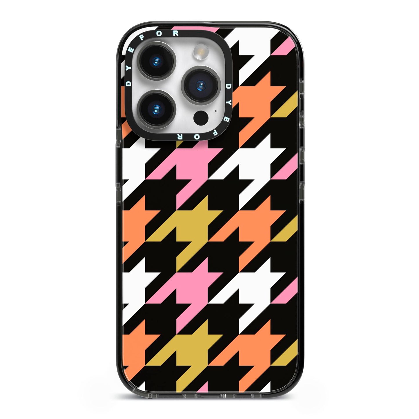 Retro Houndstooth iPhone 14 Pro Black Impact Case on Silver phone