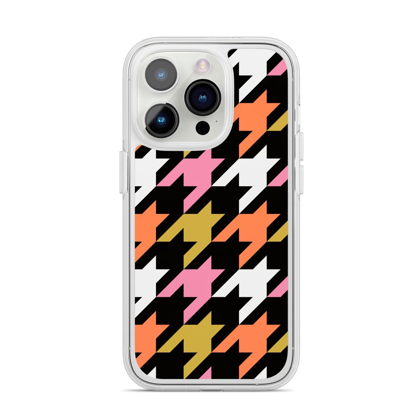 Retro Houndstooth iPhone 14 Pro Clear Tough Case Silver