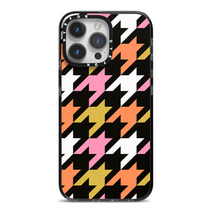 Retro Houndstooth iPhone 14 Pro Max Black Impact Case on Silver phone