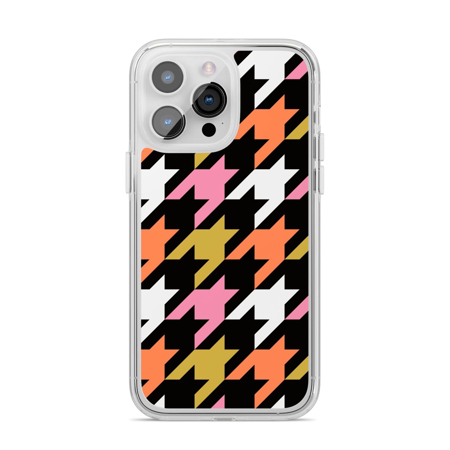 Retro Houndstooth iPhone 14 Pro Max Clear Tough Case Silver