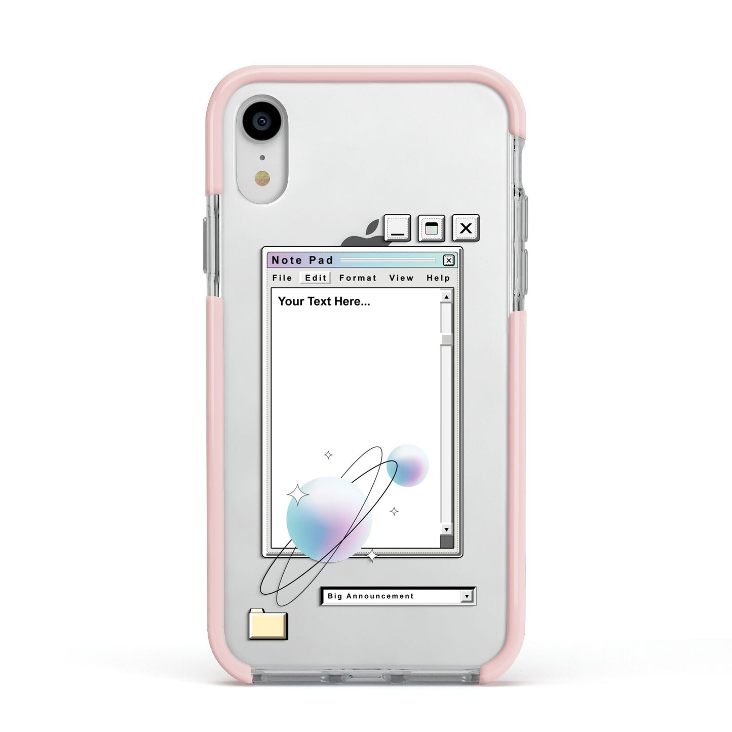 Retro Note Pad Apple iPhone XR Impact Case Pink Edge on Silver Phone