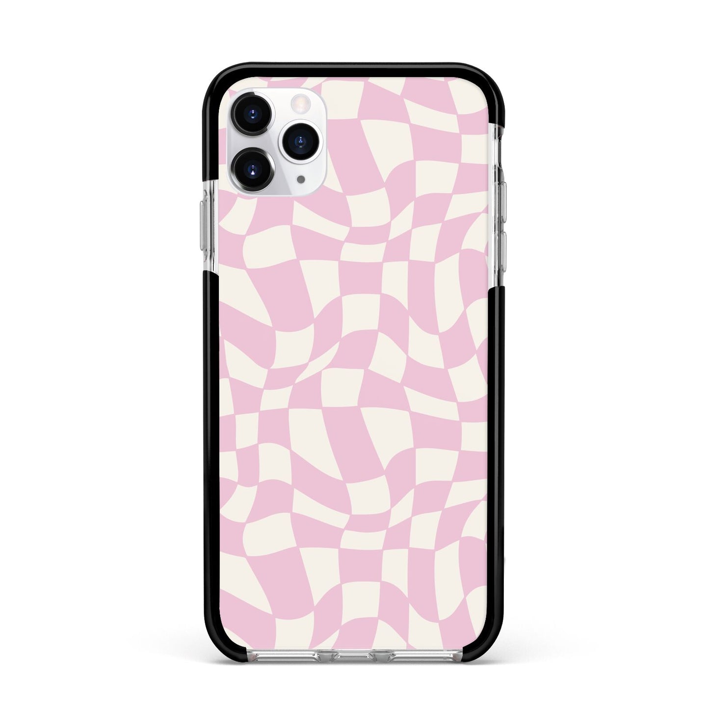 Retro Pink Check Apple iPhone 11 Pro Max in Silver with Black Impact Case