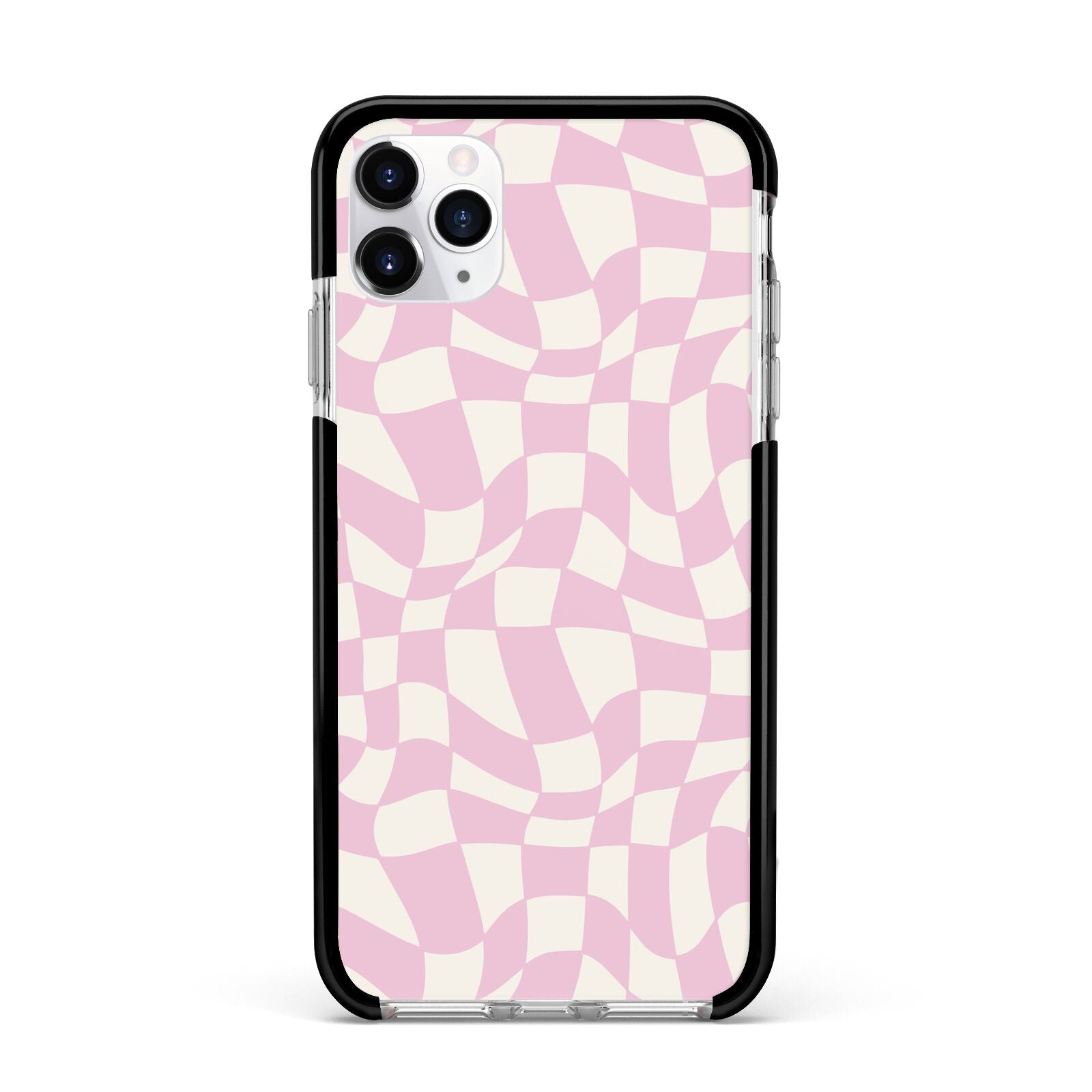 Retro Pink Check Apple iPhone 11 Pro Max in Silver with Black Impact Case