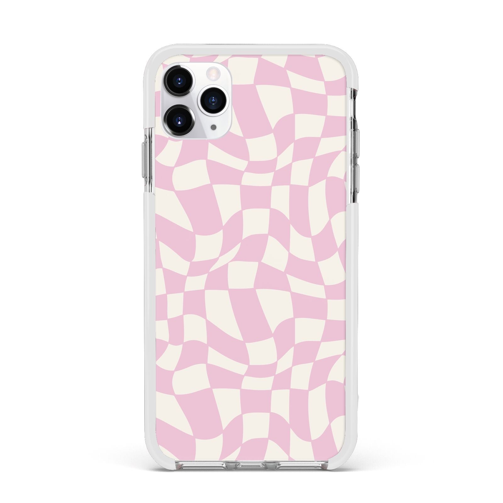 Retro Pink Check Apple iPhone 11 Pro Max in Silver with White Impact Case