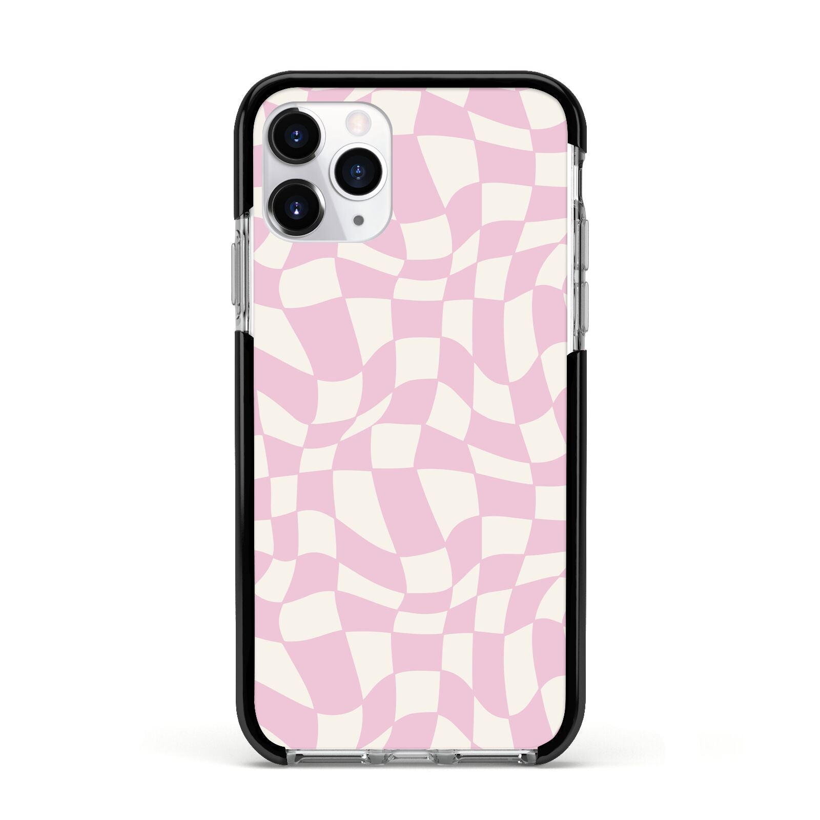 Retro Pink Check Apple iPhone 11 Pro in Silver with Black Impact Case