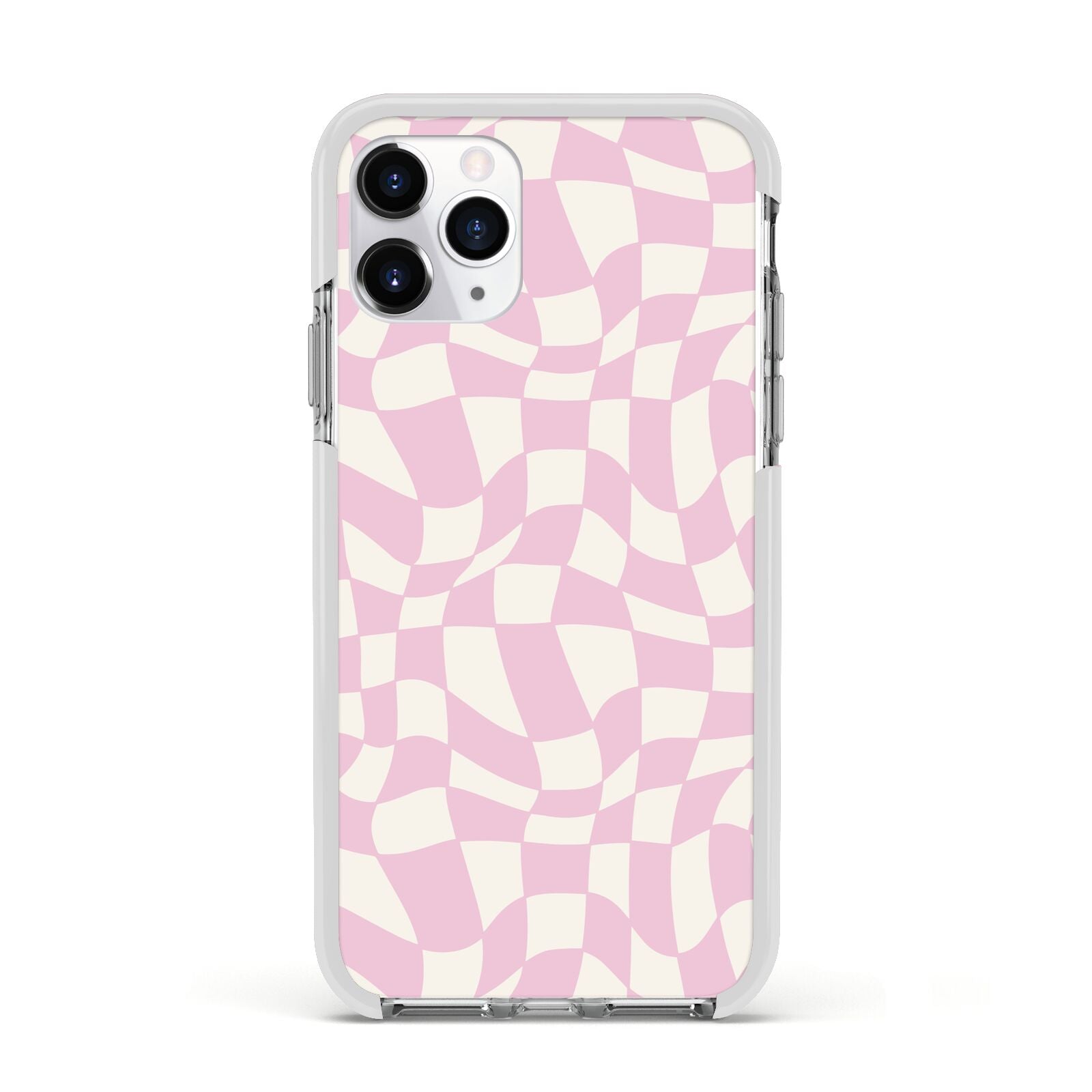 Retro Pink Check Apple iPhone 11 Pro in Silver with White Impact Case