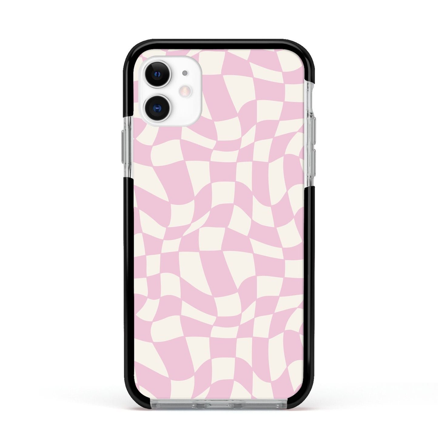 Retro Pink Check Apple iPhone 11 in White with Black Impact Case