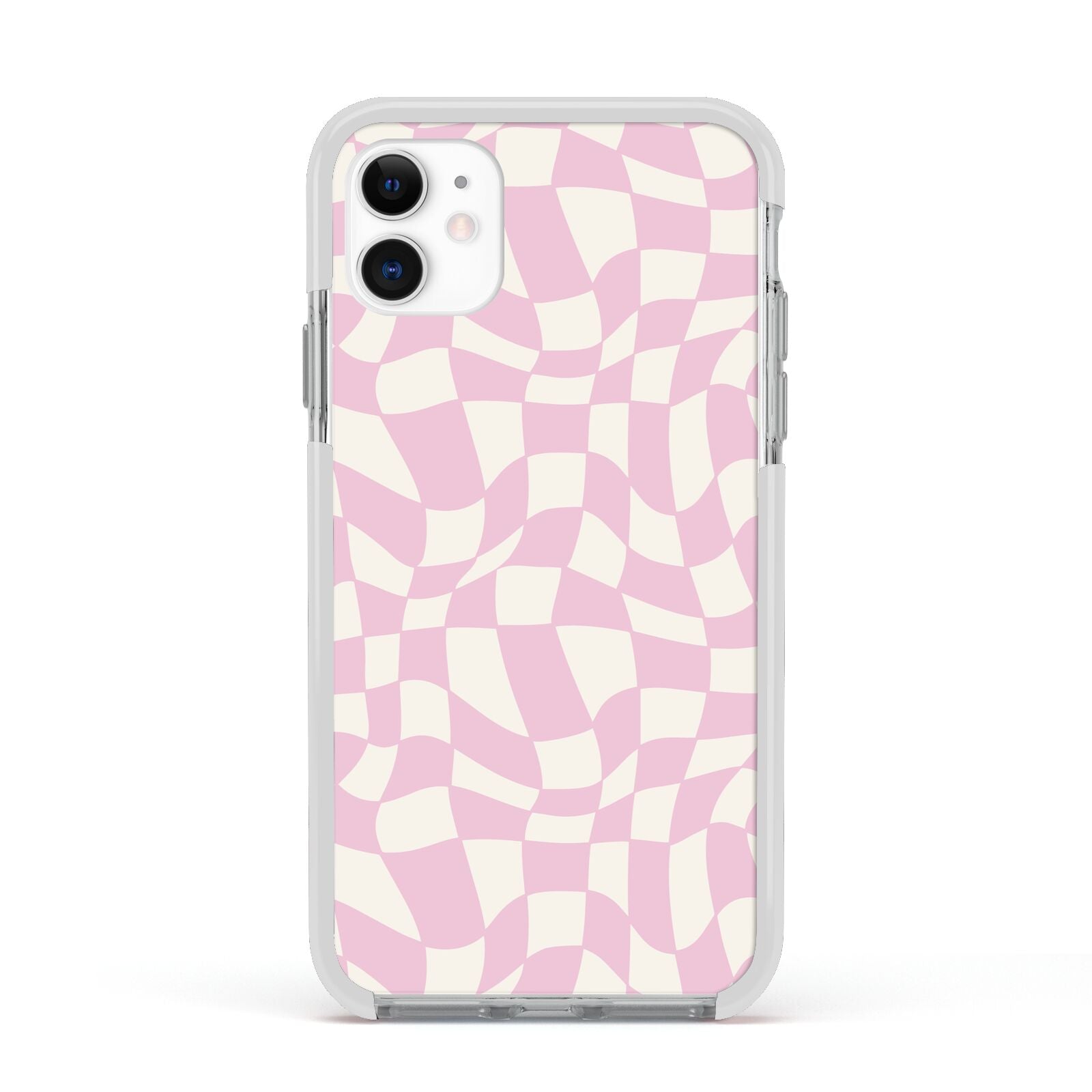 Retro Pink Check Apple iPhone 11 in White with White Impact Case