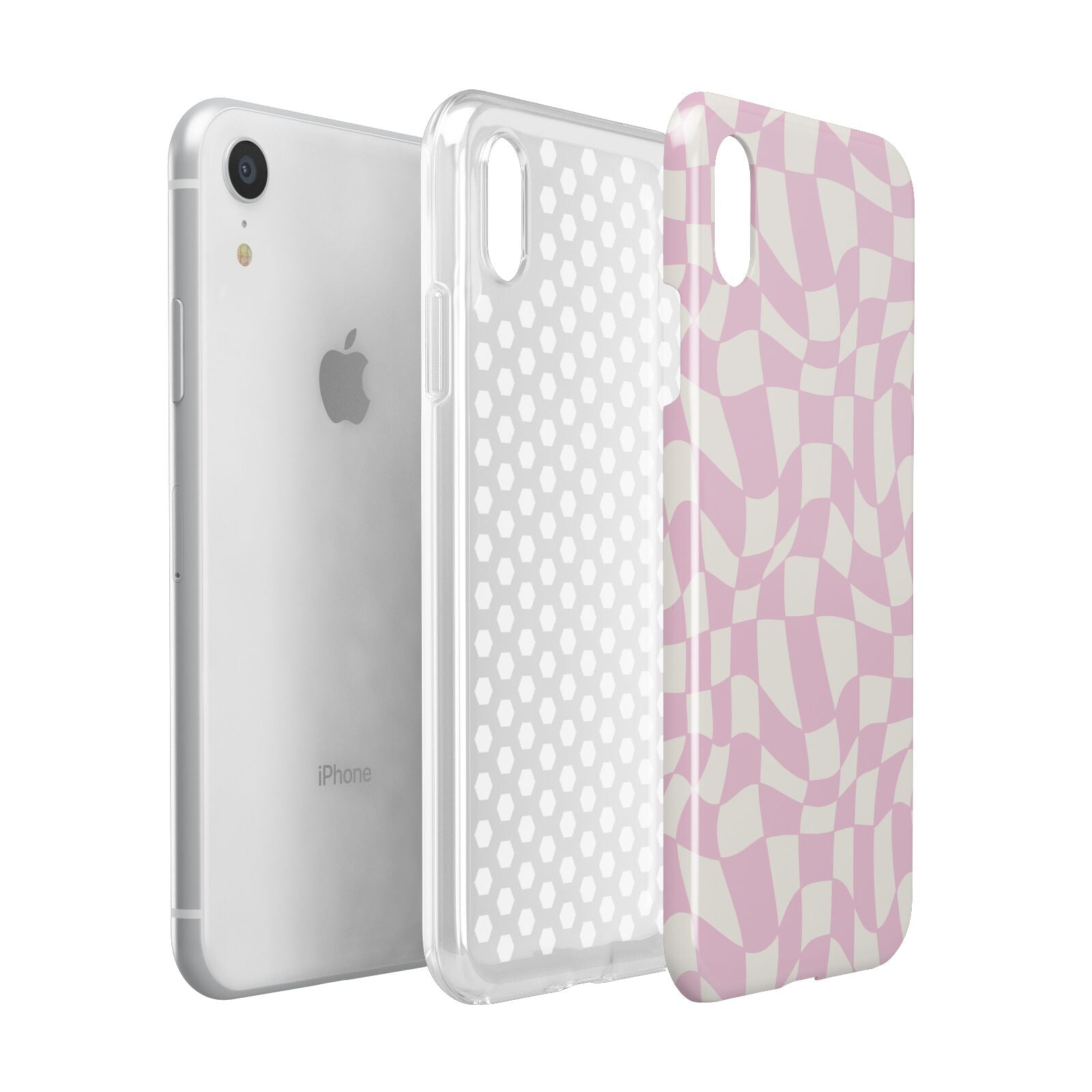 Retro Pink Check Apple iPhone XR White 3D Tough Case Expanded view