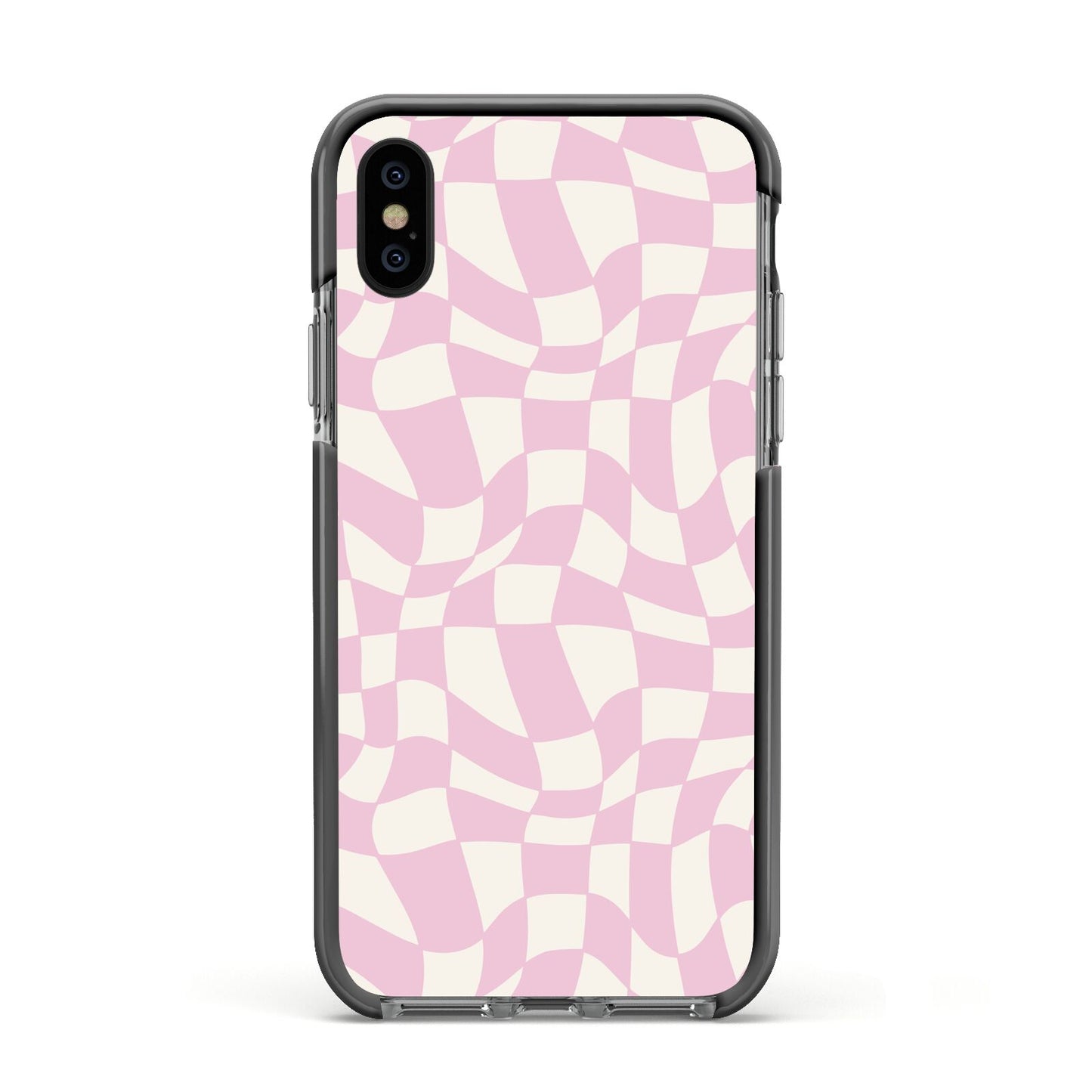 Retro Pink Check Apple iPhone Xs Impact Case Black Edge on Black Phone