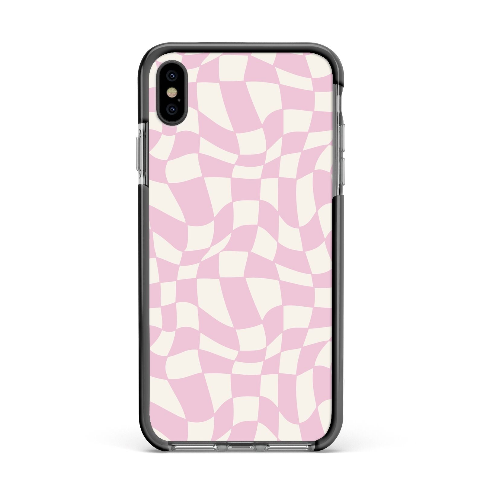 Retro Pink Check Apple iPhone Xs Max Impact Case Black Edge on Black Phone